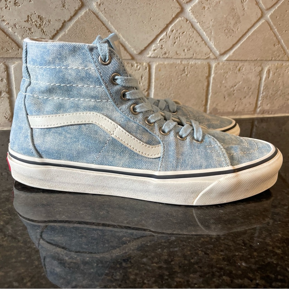 Vans Sk8 Hi Denim Skate Shoes Acid Wash High Top men 8 women 9.5